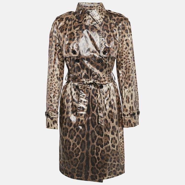 Pre Owned Dolce & Gabbana Brown Leopard Print Double Breasted Trench Coat S