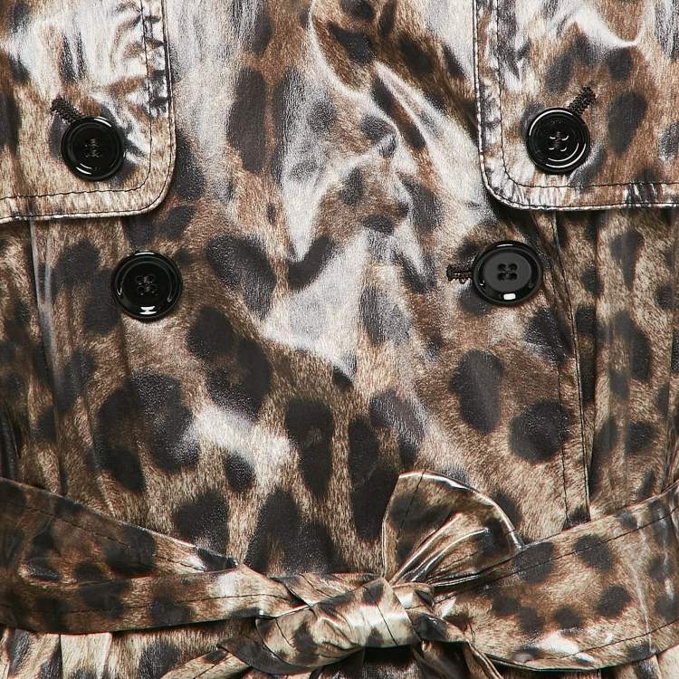 Pre Owned Dolce & Gabbana Brown Leopard Print Double Breasted Trench Coat S