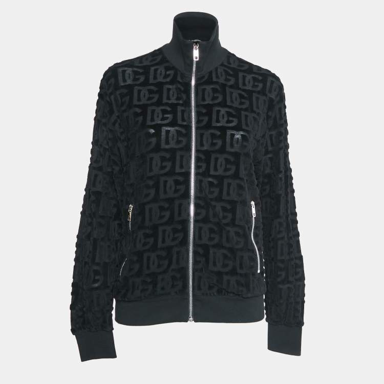 Pre Owned Dolce & Gabbana Black DG Debossed Cotton Knit Bomber Jacket S