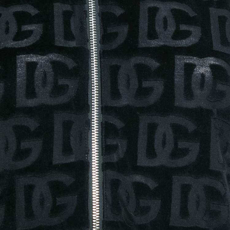 Pre Owned Dolce & Gabbana Black DG Debossed Cotton Knit Bomber Jacket S