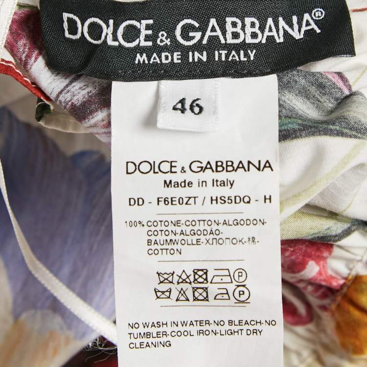 Pre Owned Dolce & Gabbana White Floral Print Cotton Off-Shoulder Mini Dress L