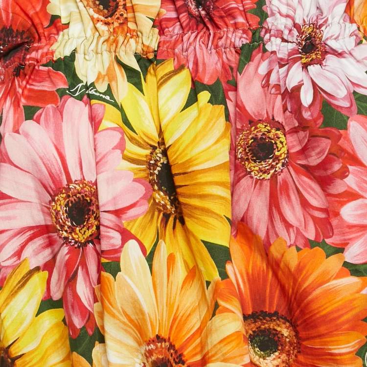 Pre Owned Dolce & Gabbana Orange Floral Print Poplin Gathered Crop Top L