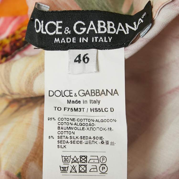 Pre Owned Dolce & Gabbana Orange Floral Print Poplin Gathered Crop Top L