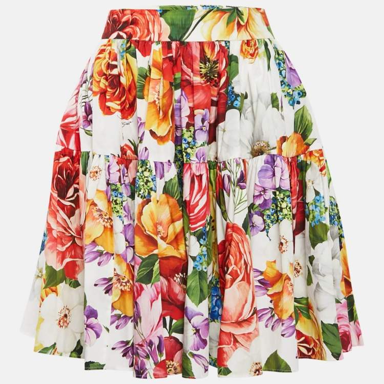 Pre Owned Dolce & Gabbana Multicolor Floral Print Tiered Knee Length Skirt L