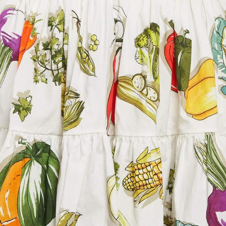 Pre Owned Dolce & Gabbana White Vegetable Print Tiered Mini Skirt L