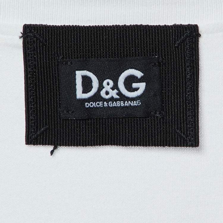 Pre Owned Dolce & Gabbana White Cotton Tweed Trimmed T-Shirt S