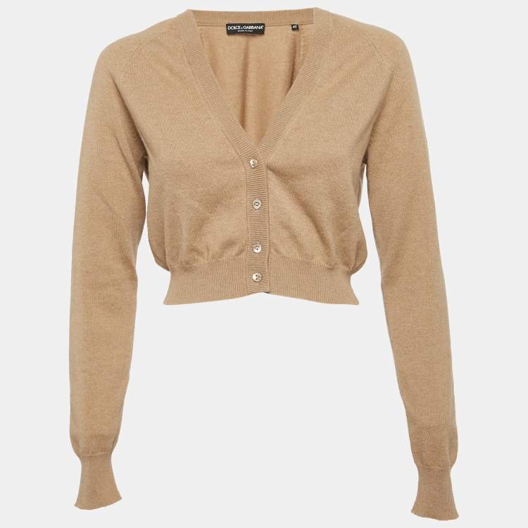 Pre Owned Dolce & Gabbana Camel Brown Cashmere Knit Crop Cardigan M