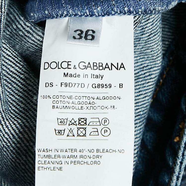 Pre Owned Dolce & Gabbana Blue Patched Denim Lace-Up Crop Jacket XS