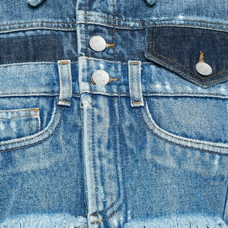 Pre Owned Dolce & Gabbana Blue Patched Denim Lace-Up Crop Jacket XS
