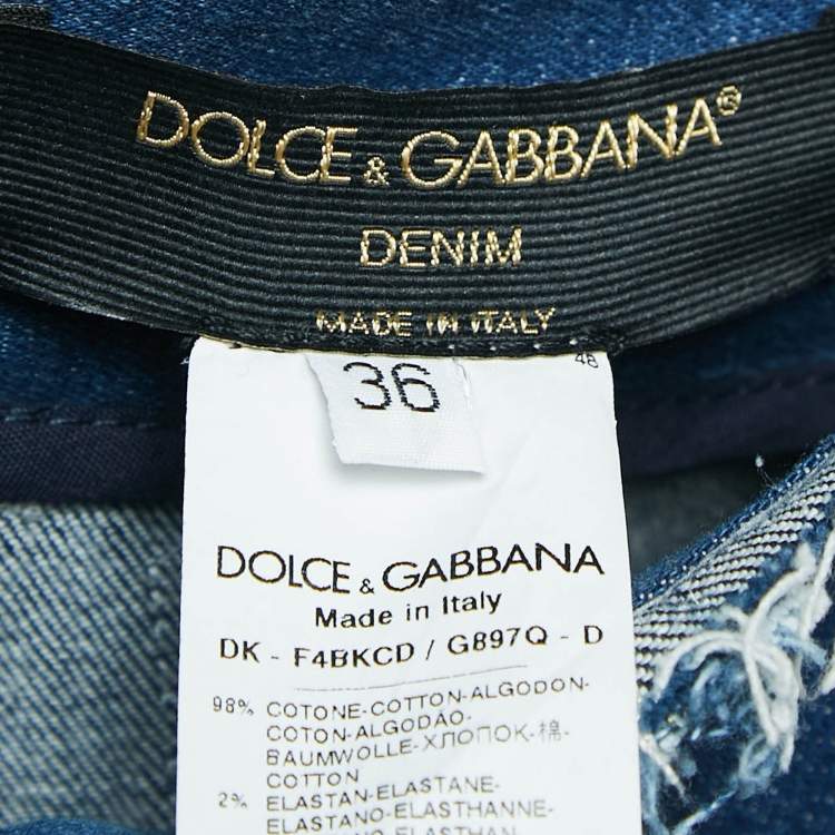 Pre Owned Dolce & Gabbana Blue Denim Patch Work Flared Short Skirt XS