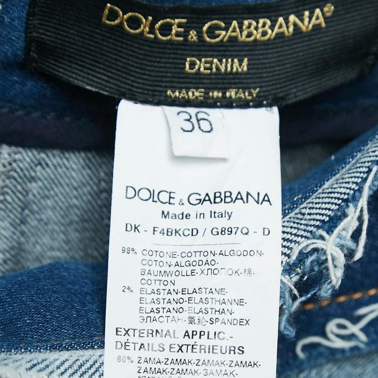 Pre Owned Dolce & Gabbana Blue Denim Patch Work Flared Short Skirt XS