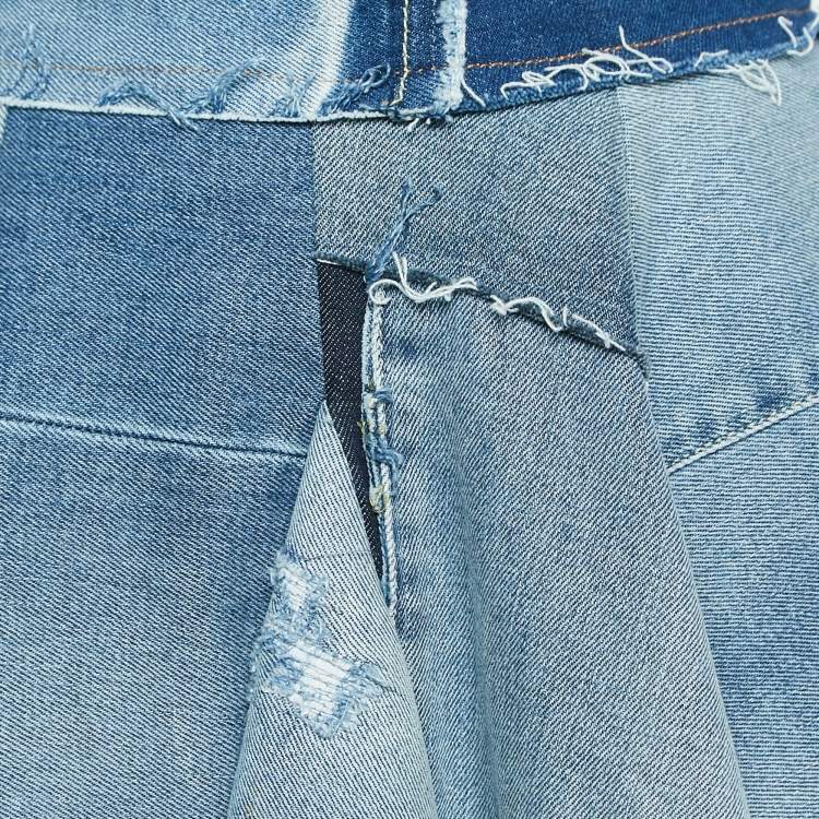 Pre Owned Dolce & Gabbana Blue Denim Patch Work Flared Short Skirt XS