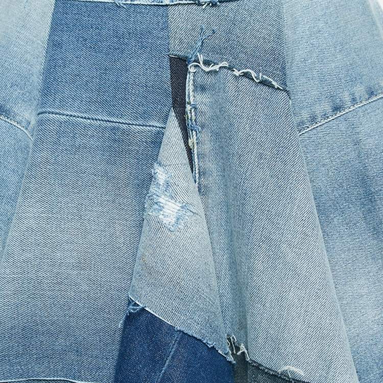 Pre Owned Dolce & Gabbana Blue Denim Patch Work Flared Short Skirt XS
