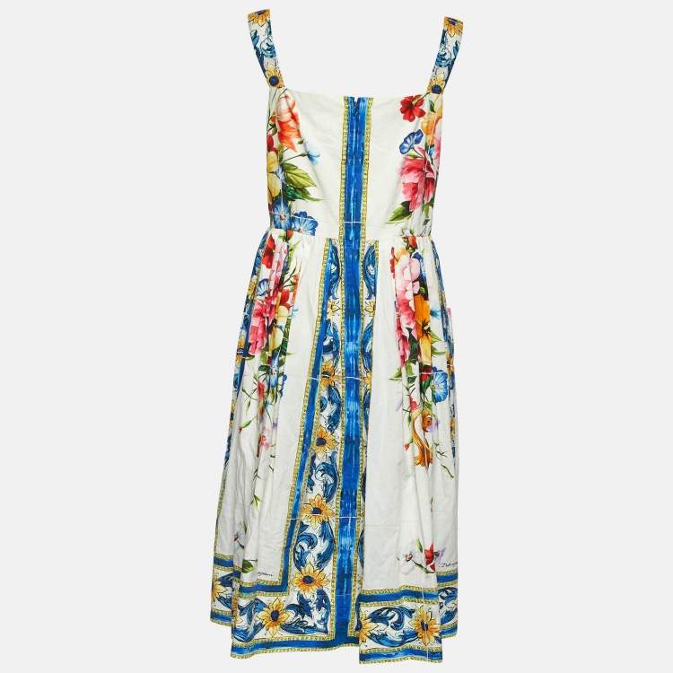 Pre Owned Dolce & Gabbana Multicolor Floral Print Cotton Pleated Midi Dress L