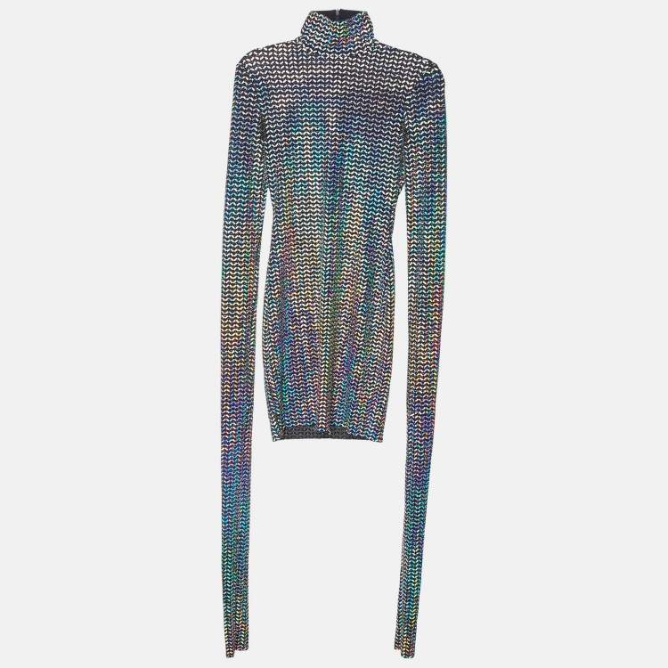 Pre Owned Dolce & Gabbana Black Holographic Lurex Jersey Turtle Neck Mini Dress S