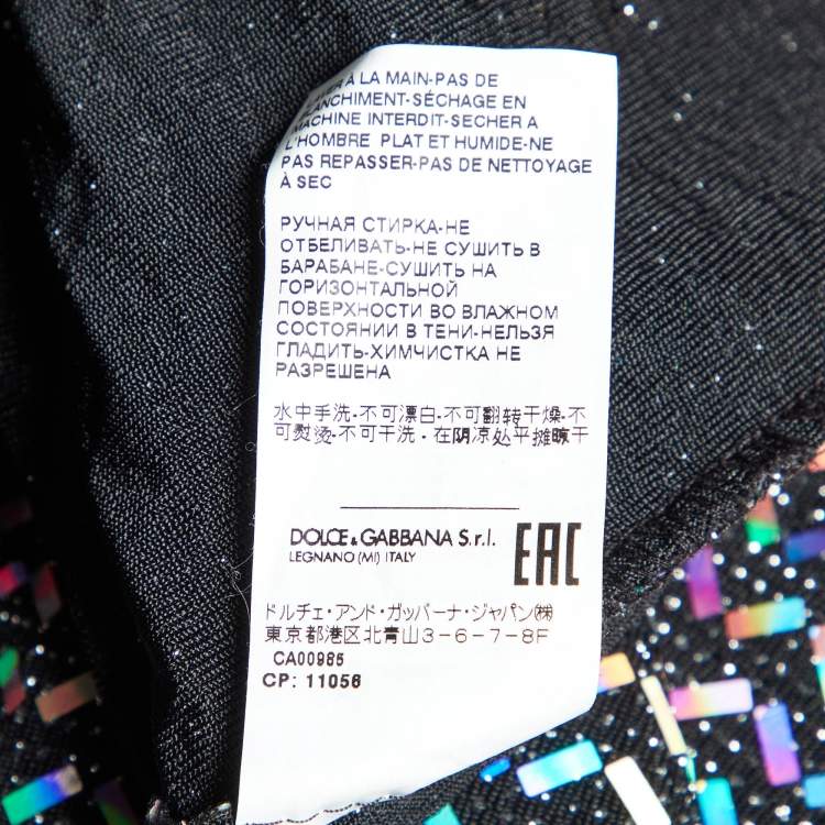 Pre Owned Dolce & Gabbana Black Holographic Lurex Jersey Turtle Neck Mini Dress S