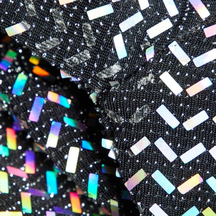 Pre Owned Dolce & Gabbana Black Holographic Lurex Jersey Turtle Neck Mini Dress S