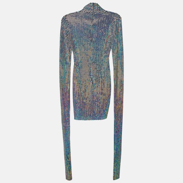 Pre Owned Dolce & Gabbana Black Holographic Lurex Jersey Turtle Neck Mini Dress S