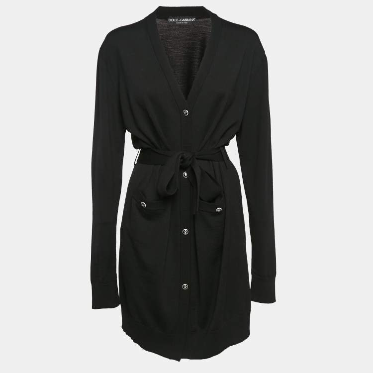 Pre Owned Dolce & Gabbana Black Knit Belted Long Cardigan M