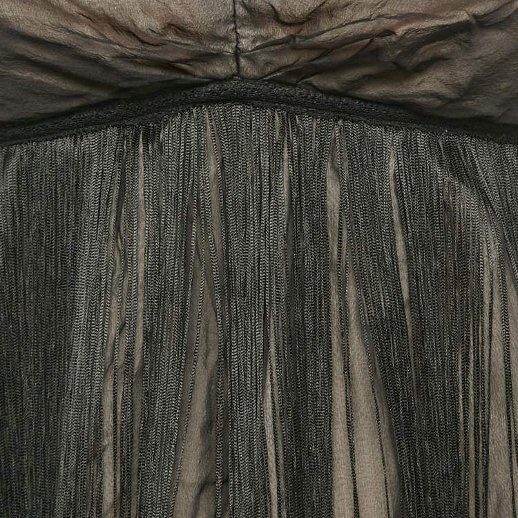 Pre Owned Dolce & Gabbana Black Tasseled Silk Bow Detail Top S