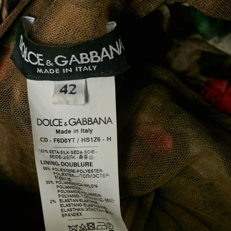 Pre Owned Dolce & Gabbana Brown Rose & Leopard Print Organza Tiered Short Dress M