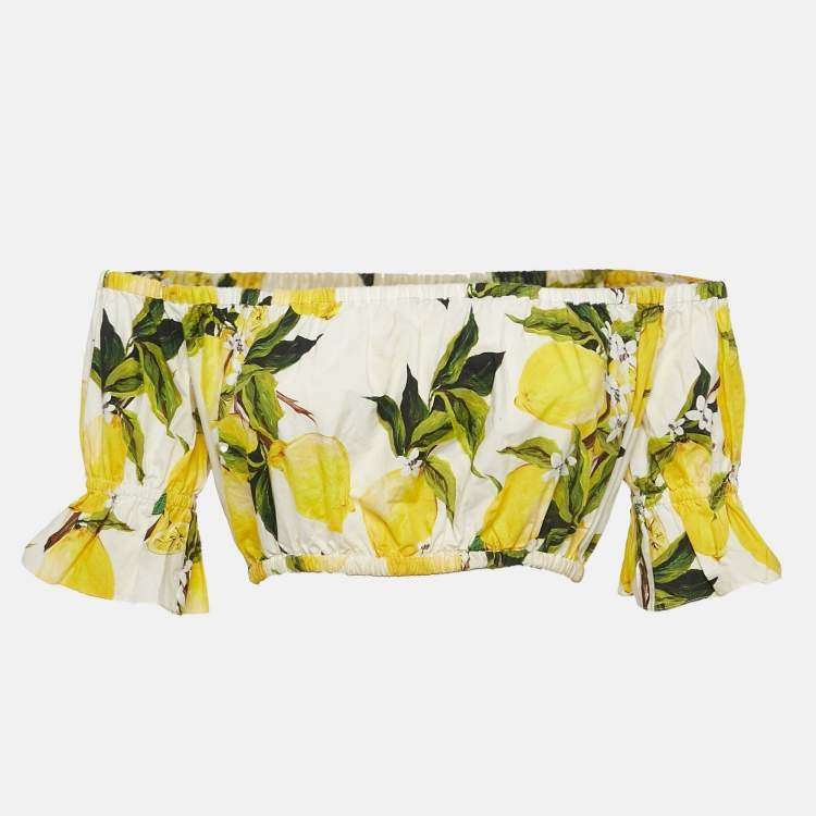 Pre Owned Dolce & Gabbana Yellow Lemon Print Cotton Off Shoulder Crop Top XS