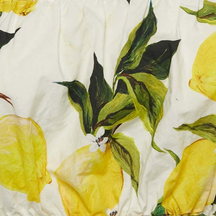 Pre Owned Dolce & Gabbana Yellow Lemon Print Cotton Off Shoulder Crop Top XS