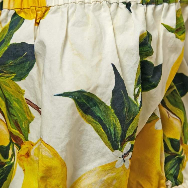 Pre Owned Dolce & Gabbana Yellow Lemon Print Cotton Off Shoulder Crop Top XS