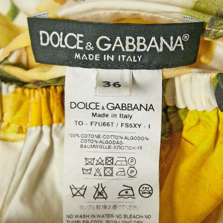 Pre Owned Dolce & Gabbana Yellow Lemon Print Cotton Off Shoulder Crop Top XS