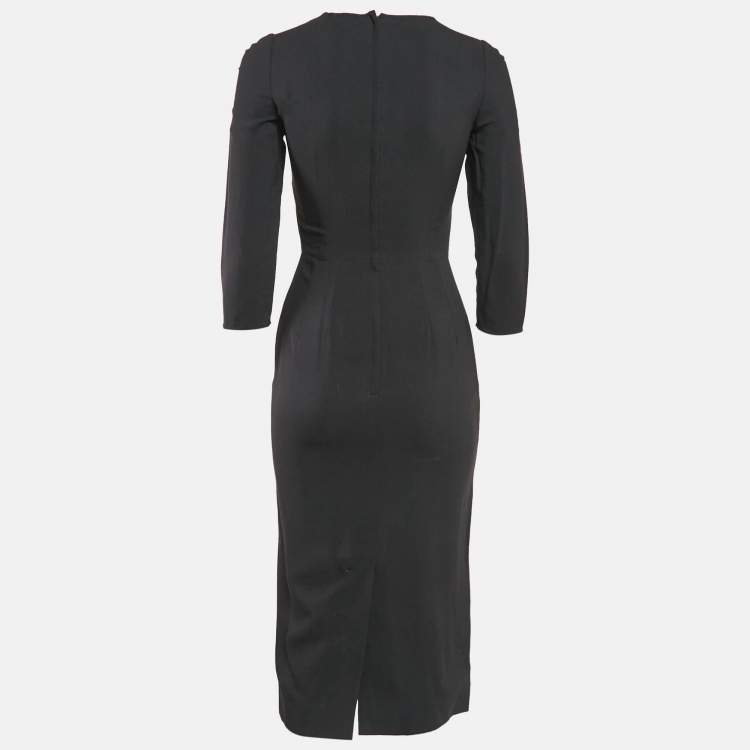 Pre Owned Dolce & Gabbana Black Floral Print Crepe Midi Dress XS
