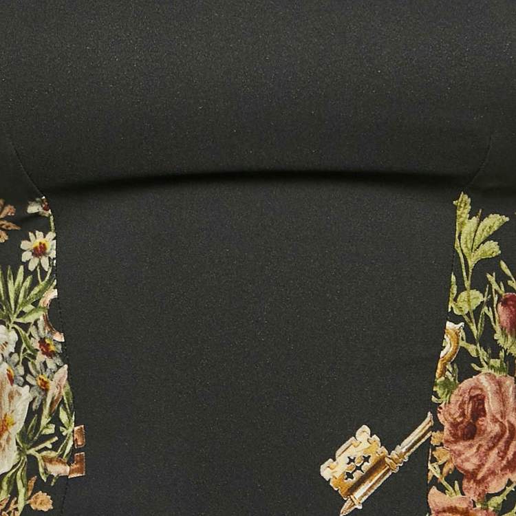 Pre Owned Dolce & Gabbana Black Floral Print Crepe Long Sleeve Maxi Dress XS