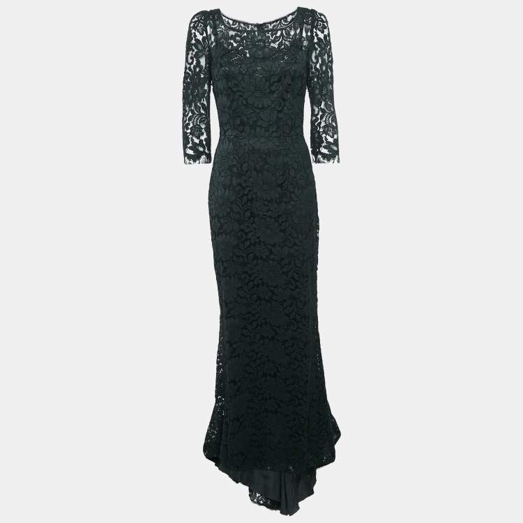 Pre Owned Dolce & Gabbana Black Floral Lace Full Sleeve Maxi Dress M