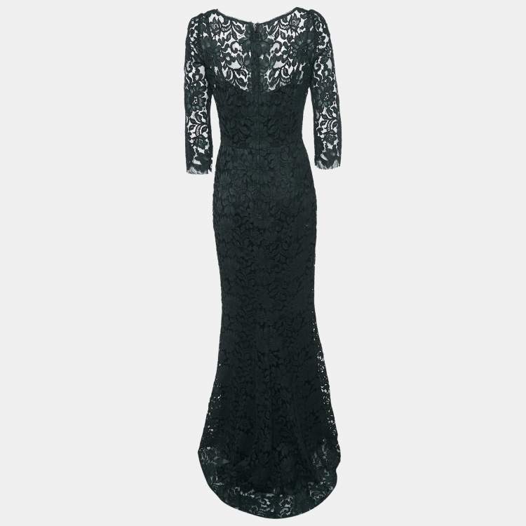 Pre Owned Dolce & Gabbana Black Floral Lace Full Sleeve Maxi Dress M