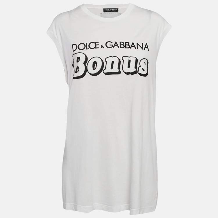 Pre Owned Dolce & Gabbana White Printed Cotton Sleeveless T-Shirt S