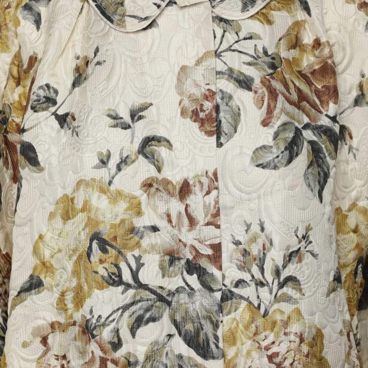 Pre Owned Dolce & Gabbana Light Cream Floral Printed Silk Jacquard Button Front Jacket S