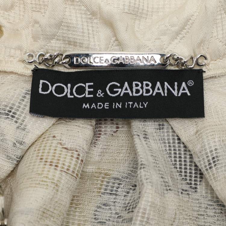 Pre Owned Dolce & Gabbana Light Cream Floral Printed Silk Jacquard Button Front Jacket S