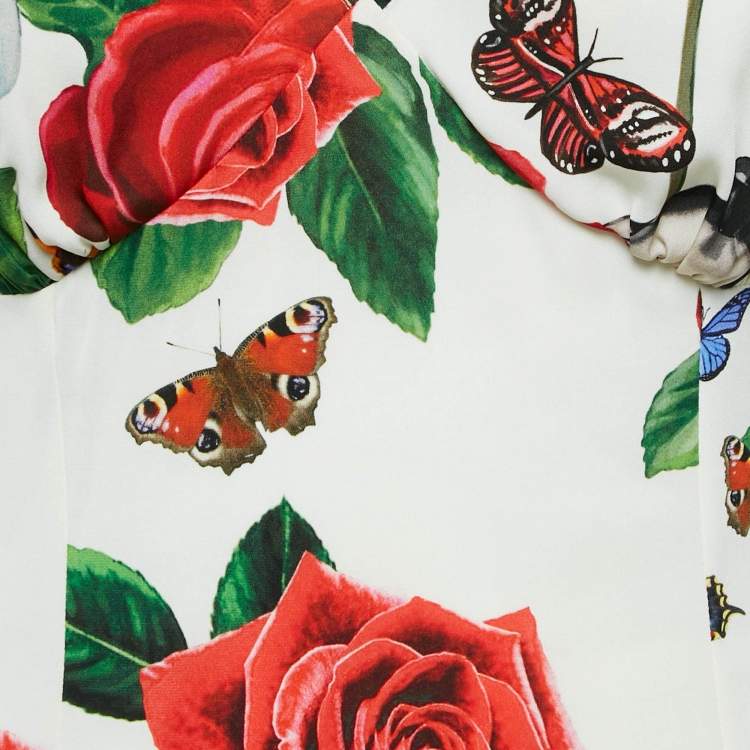 Pre Owned Dolce & Gabbana White Printed Silk V-Neck Top S