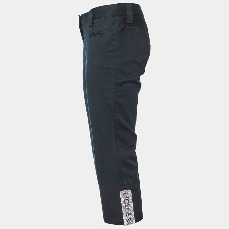 Pre Owned Dolce & Gabbana Black Crystal Embellished Capri Pants M