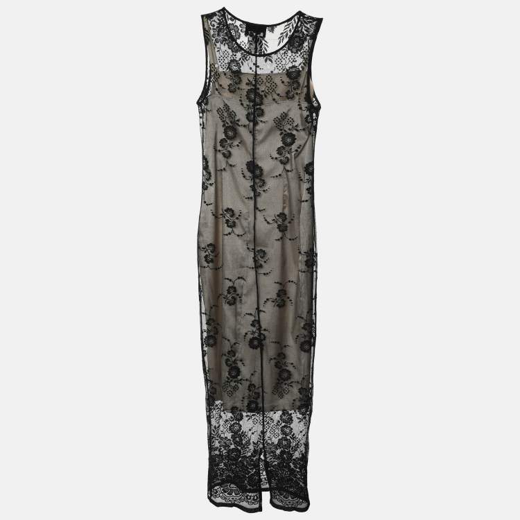 Pre Owned D&G Black Floral Tulle Dress M