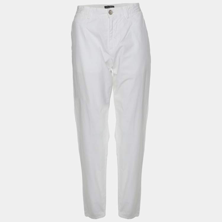 Pre Owned Dolce & Gabbana White Cotton Trouser M