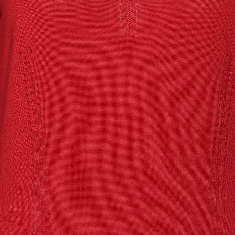 Pre Owned Dolce & Gabbana Red Silk Knit V Neck Full Sleeve Top M