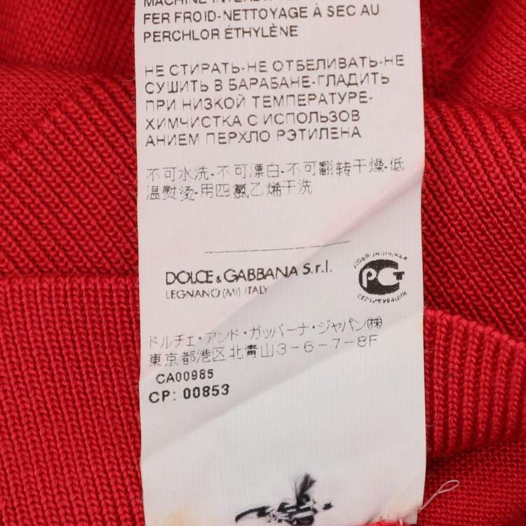 Pre Owned Dolce & Gabbana Red Silk Knit V Neck Full Sleeve Top M