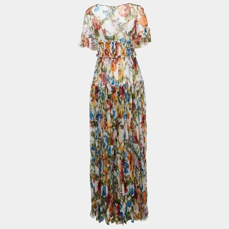 مملوكة مسبقًا Dolce & Gabbana Multicolor Floral Print Silk Tiered Maxi Dress M