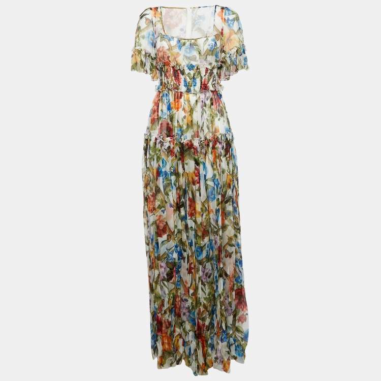 مملوكة مسبقًا Dolce & Gabbana Multicolor Floral Print Silk Tiered Maxi Dress M