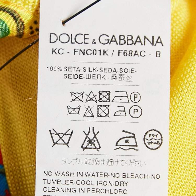 Pre Owned Dolce & Gabbana Yellow Caretto Print Silk Cardigan M