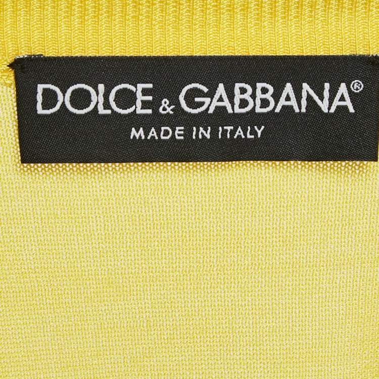 Pre Owned Dolce & Gabbana Yellow Caretto Print Silk Cardigan M