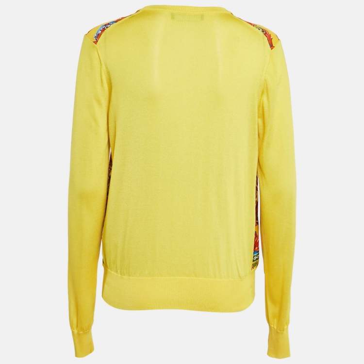 Pre Owned Dolce & Gabbana Yellow Caretto Print Silk Cardigan M