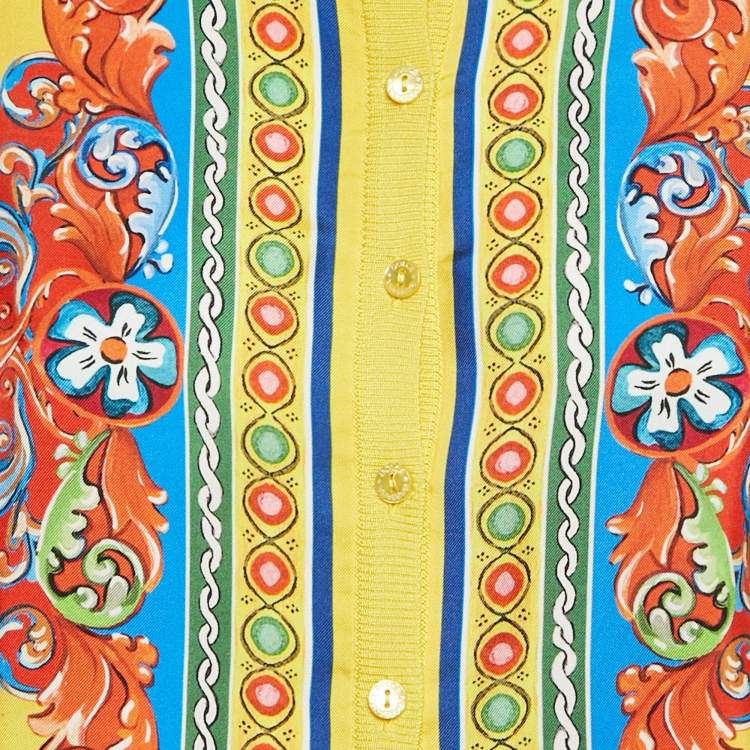 Pre Owned Dolce & Gabbana Yellow Caretto Print Silk Cardigan M