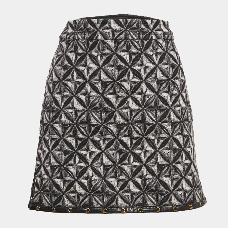 Pre Owned Louis Vuitton Black Printed Wool Mini Skirt XS