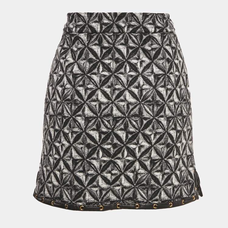 Pre Owned Louis Vuitton Black Printed Wool Mini Skirt XS